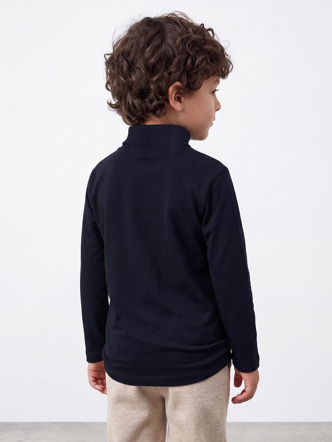 R&B Boys Navy Blue Solid High Neck Long Sleeves Pure Cotton T-shirt