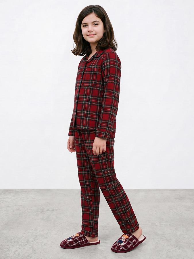 R&B Girls Red Check Long Sleeve Shirt and Pyjama Set