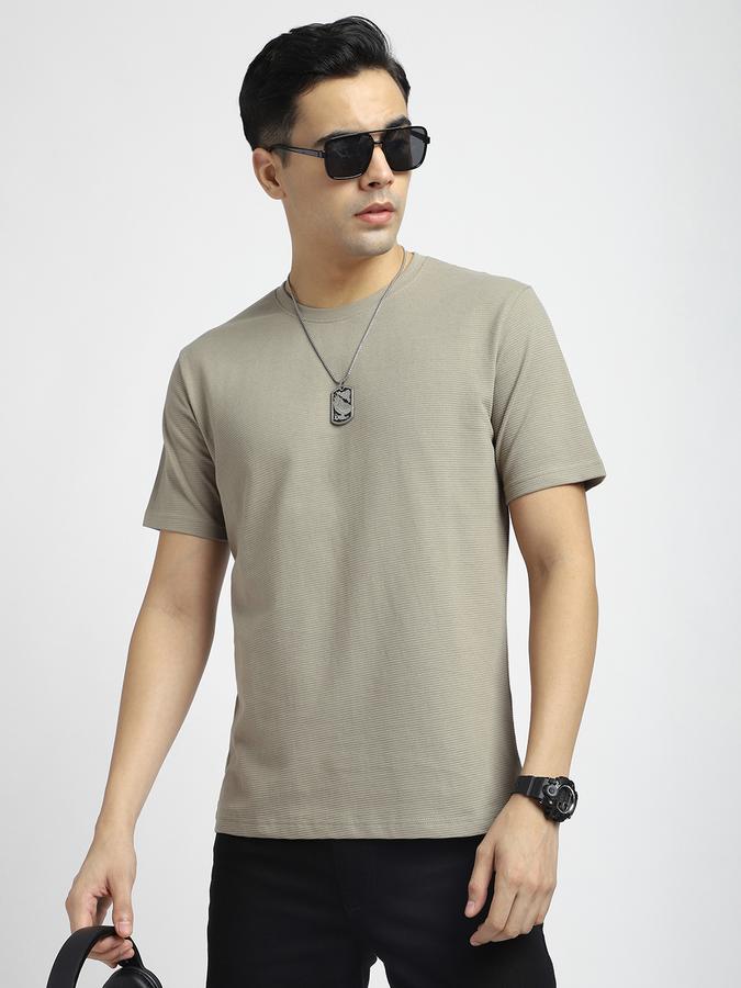 Men Cotton Regular Fit Crew Neck Textured T-shirt