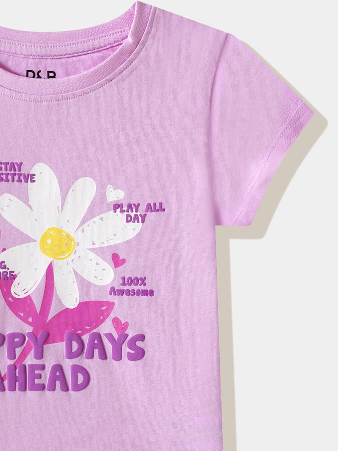 Girls Cotton Regular Fit Crew Neck Graphic T-shirt