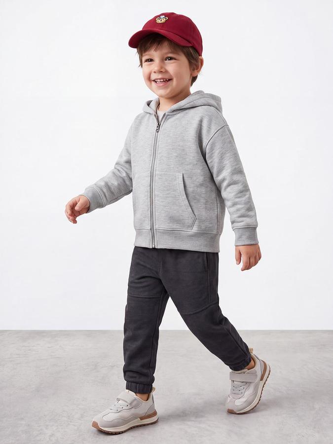 R&B Boys Charcoal Pure Cotton Solid Drawsting Joggers