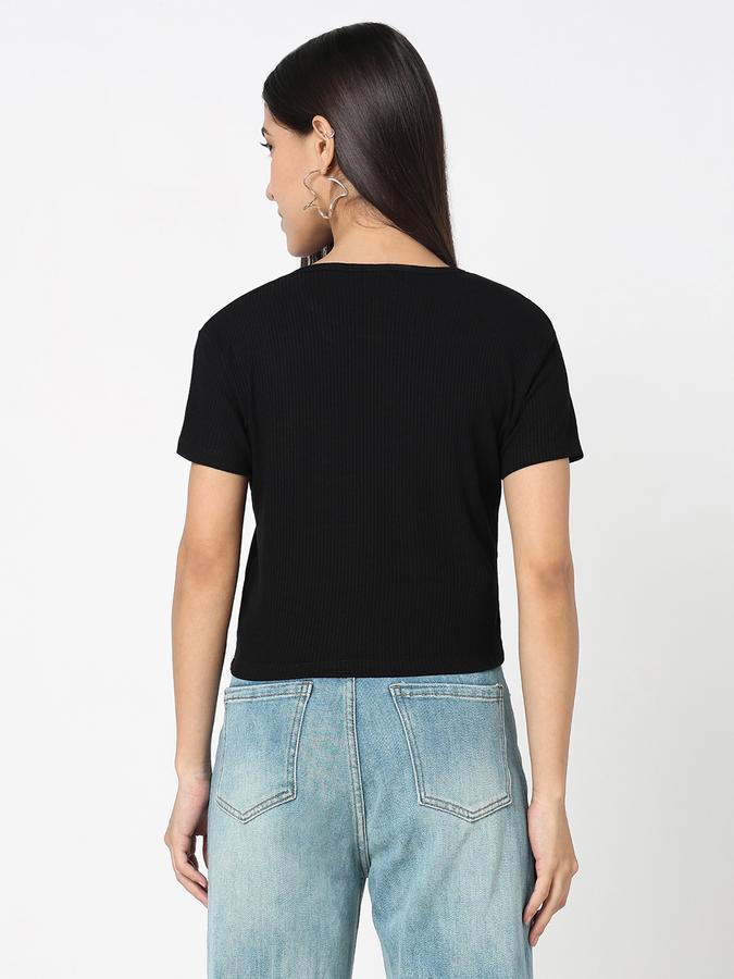 Women Viscose Crop Fit Round Neck Ribbed Top