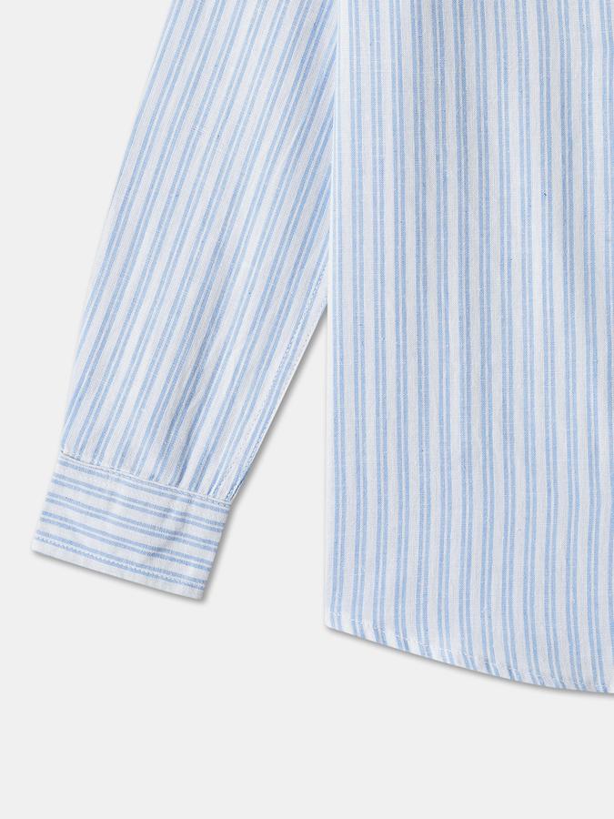 Boys Linen Blend Regular Fit Long Sleeve Striped Shirt