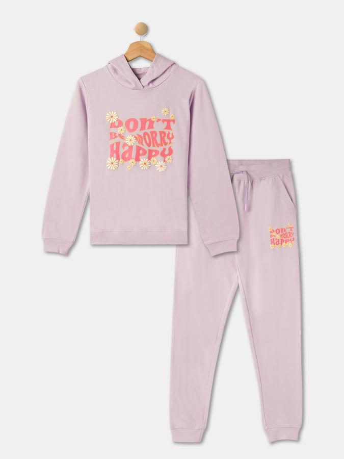 Girls Cotton Graphic Hoodie And Joggers Set