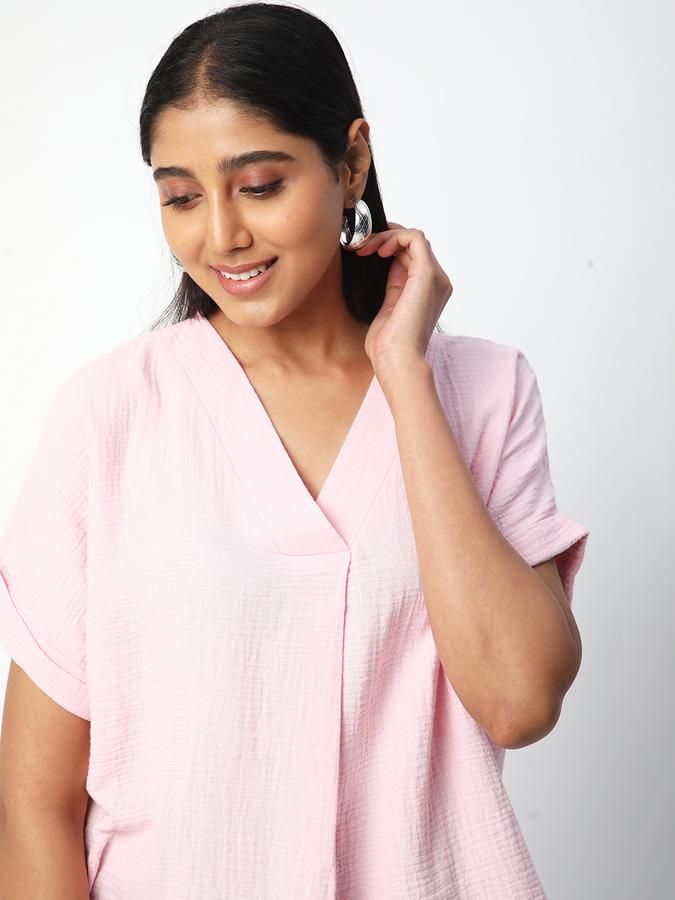 Women Cotton Relaxed Fit V-Neck Solid Top