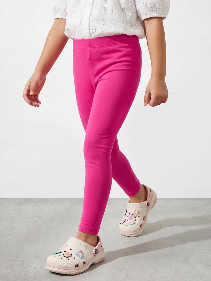 R&B Girl Pink Solid Cotton Blend Leggings