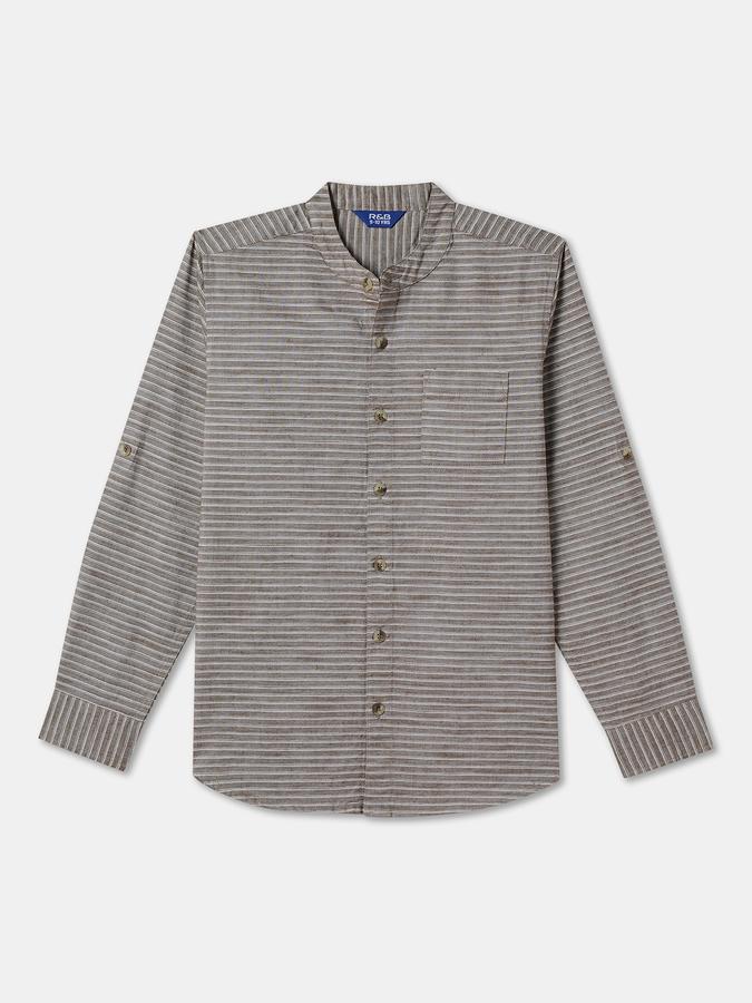 Boys Regular Fit Full Sleeve Mandarin Collar Shirt