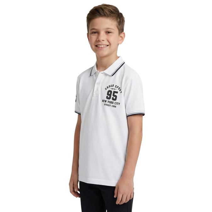 R&B Boy White Cotton Printed Polo Collar T-Shirt