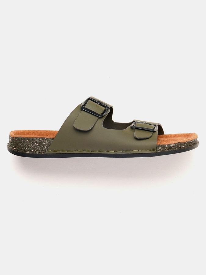 R&B Men Olive Solid Buckle Detailing Comfort Flat Sandals