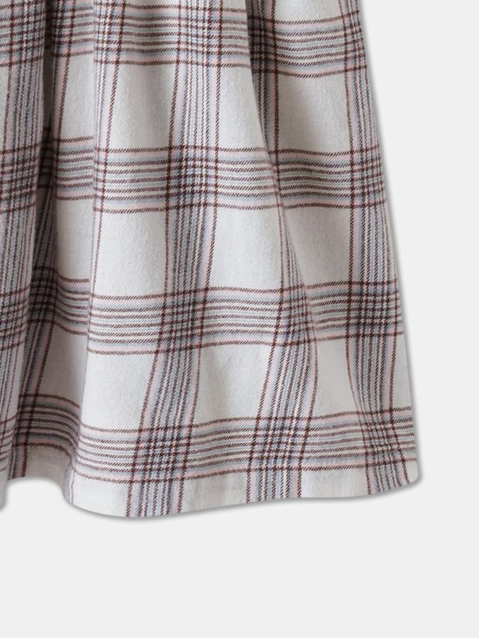 Girls Cotton Fit And Flare Collared Neck Plaid Dress