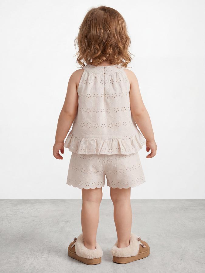 R&B Girl Beige Self Design Cotton Blend Sleeveless Clothing Set