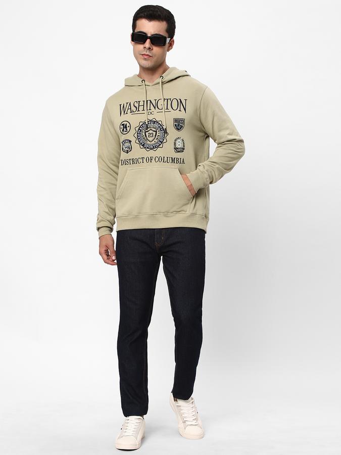 Men Fleece Regular Fit Hooded Graphic Sweatshirt
