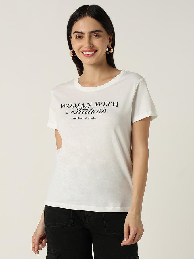 Women Cotton Slim Fit Crew Neck Graphic T-shirt