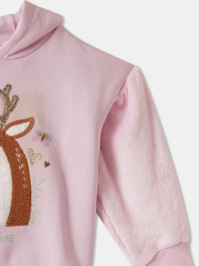 Girls Cotton Blend Regular Fit Hooded Pullover Graphic Hoodie