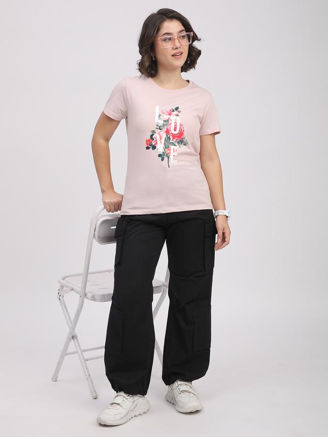 R&B Women Black Floral Graphic T-Shirt