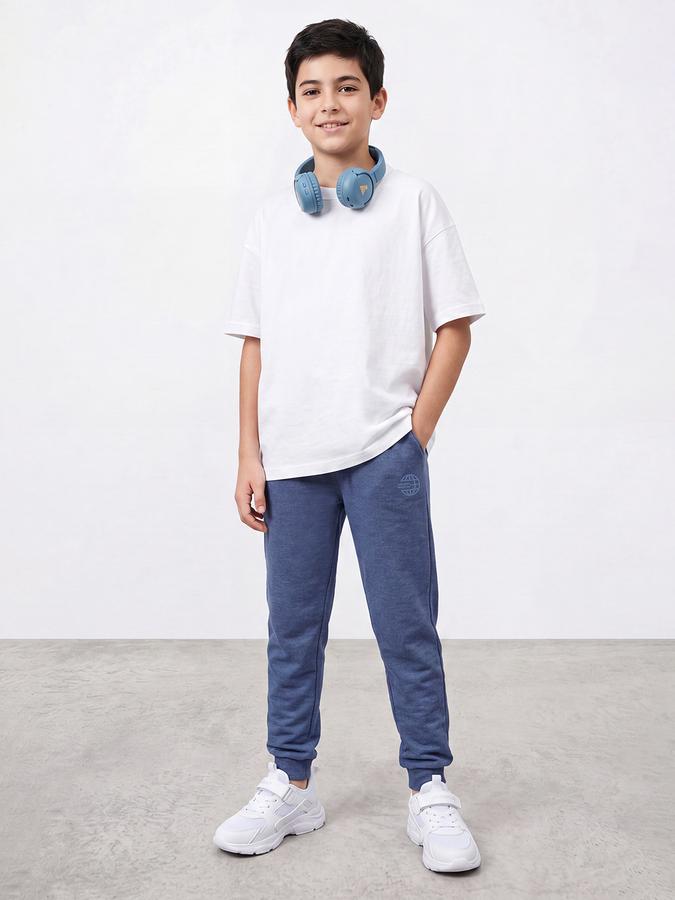R&B Boys Blue Printed Pure Cotton Mid Rise Joggers