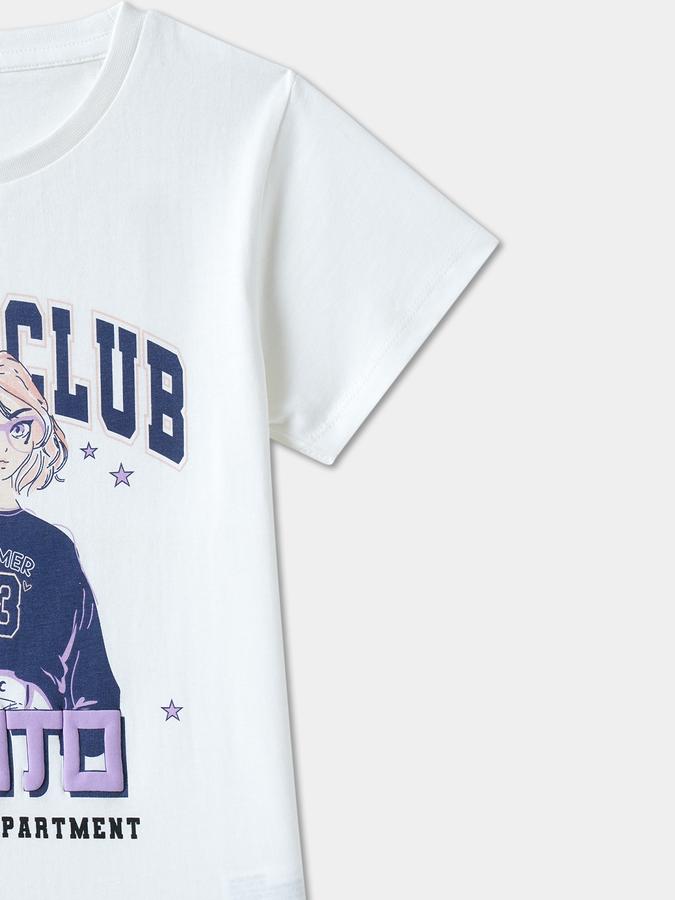 Girls Cotton Regular Fit Crew Neck Graphic T-shirt