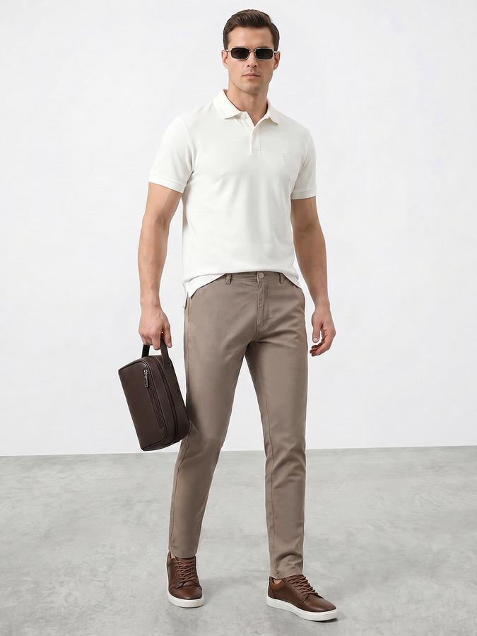 R&B Men's Beige Slim Fit Trousers