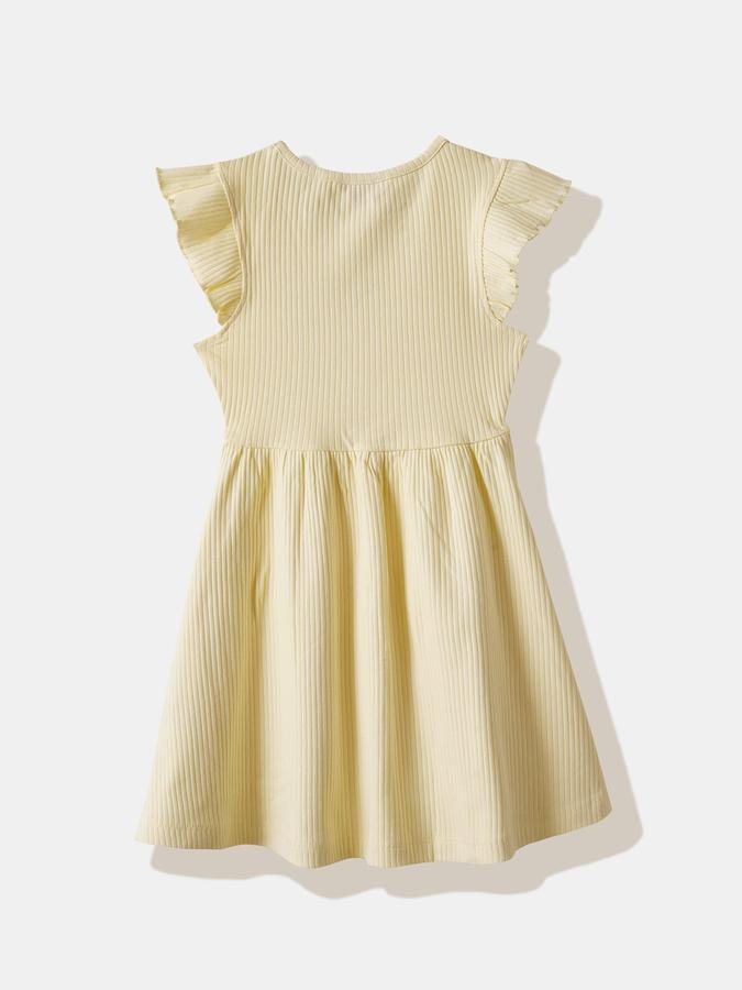 Girls Cotton Regular Fit Round Neck Ruffled Dress