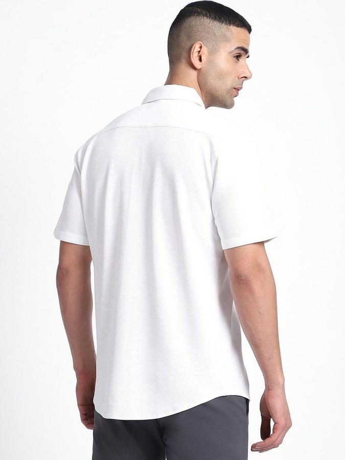 R&B Men White Solid Half Sleeves Shirt 