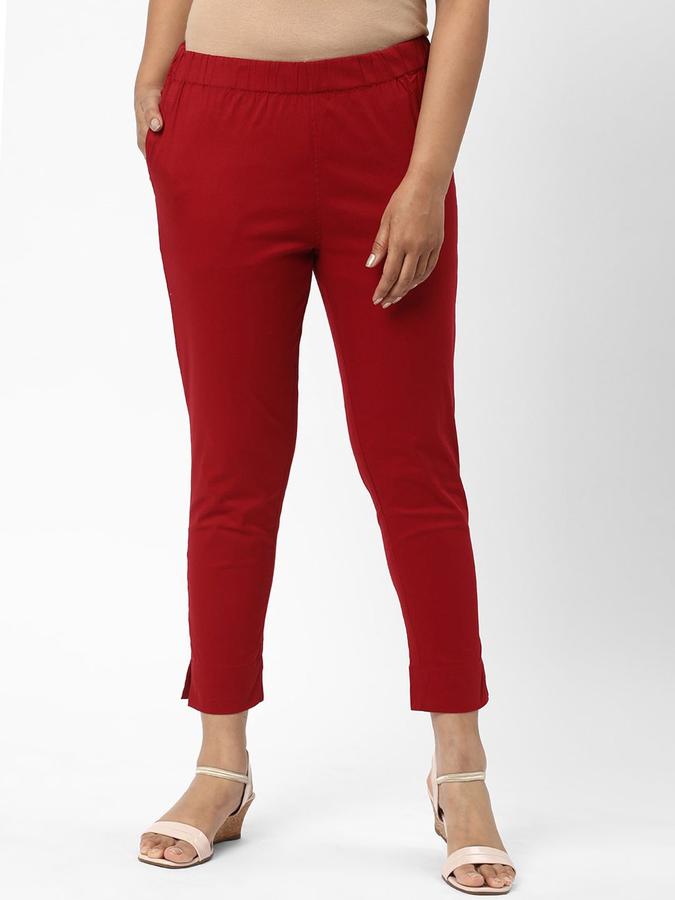 R&B Women Maroon Solid Regular Fit Pants