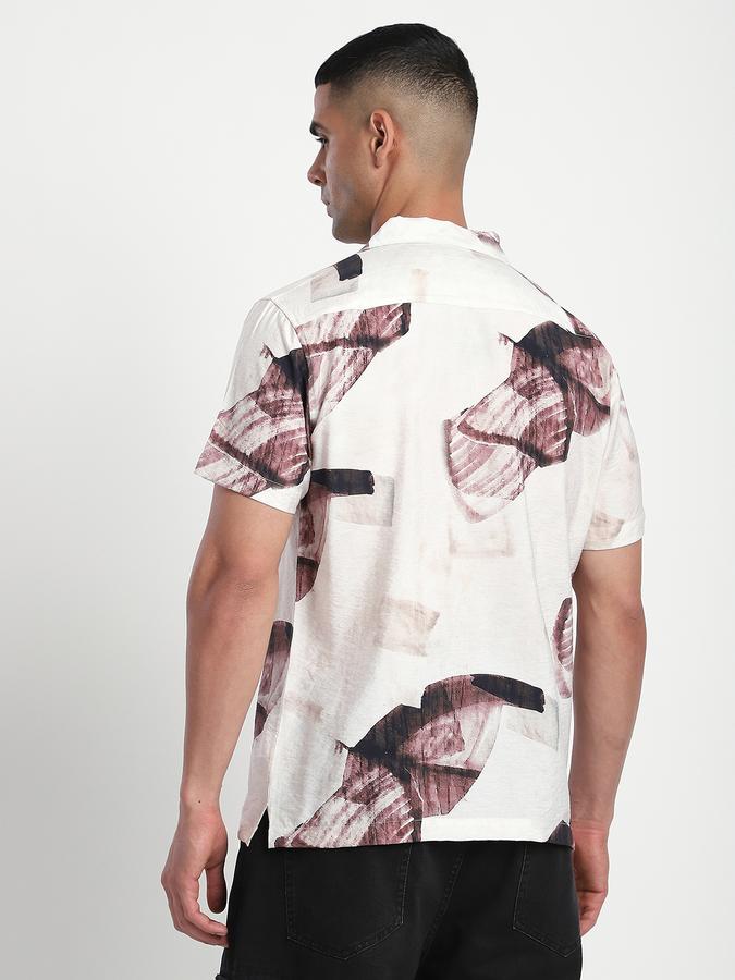 Men Viscose Relaxed Fit Cuban Collar Abstract Shirt