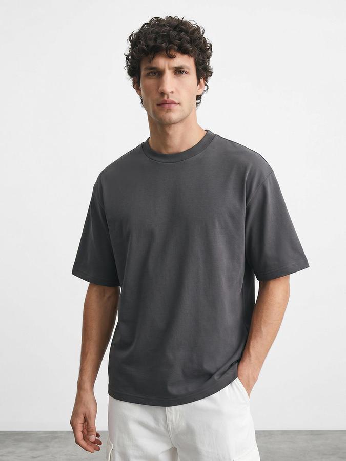 R&B Grey Men Solid Short Sleeves Tshirt