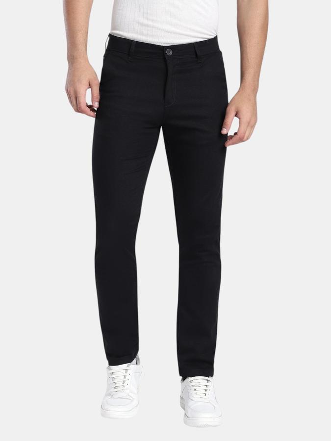 R&B Black Slim Fit Men Mid Rise Trouser
