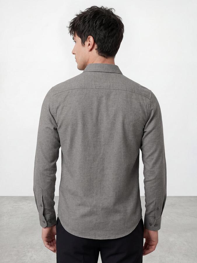 R&B Men Grey Solid Spread Collar Long Sleeves Regular Fit Shirt
