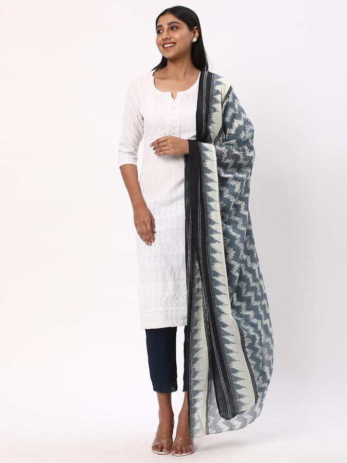 Women's Cotton Ikat Printed Bordered Hem Dupatta