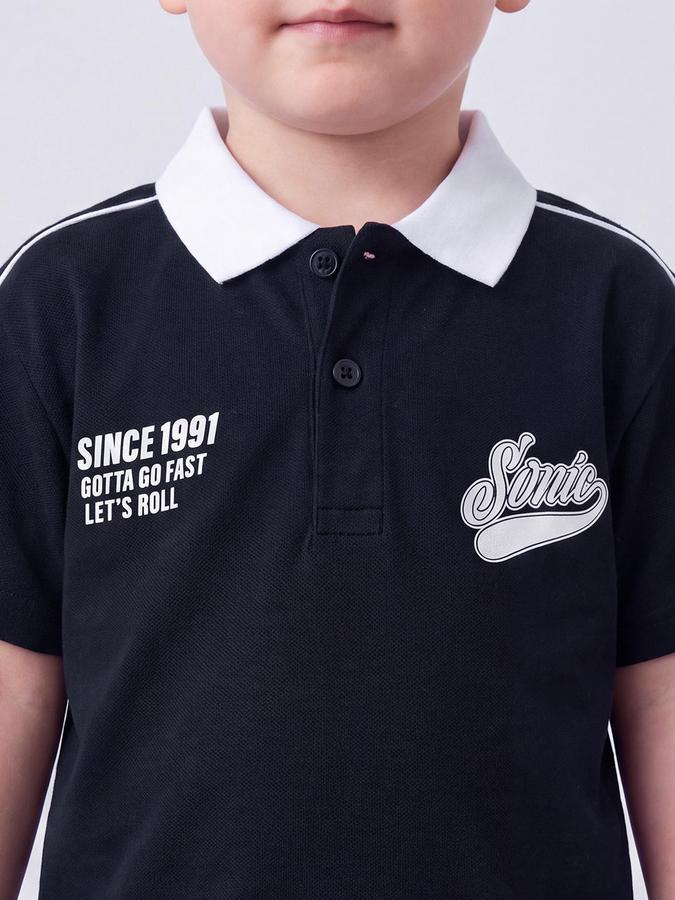 R&B Boys Navy blue Short Sleeve Polo Neck Sonic Printed T-Shirt