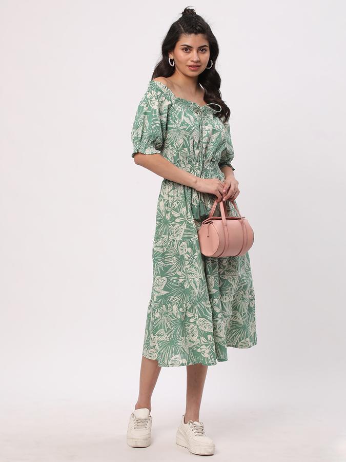 Women Cowl-Neck Micro Print A-Line Dress image number 1