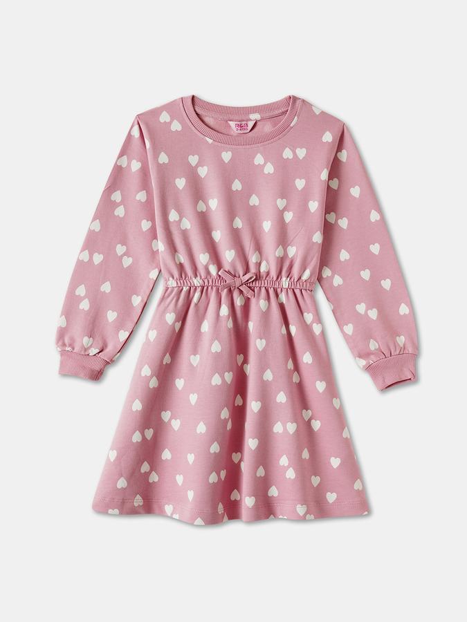 Girls Cotton Regular Fit Round Neck Printed Dress