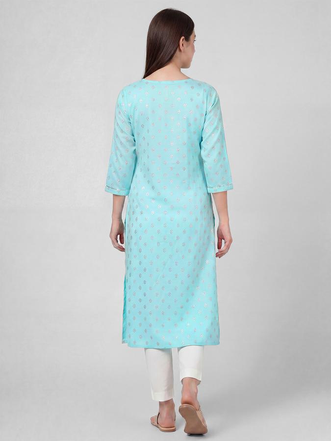 R&B Blue Printed Women Three-Quarter Sleeves Round Neck Kurta