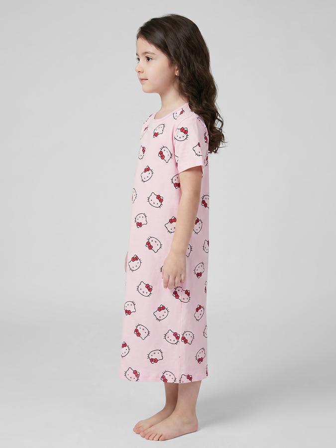 R&B Pink Printed Short Sleeves Round Neck Maxi Girls T-shirt Nightdress