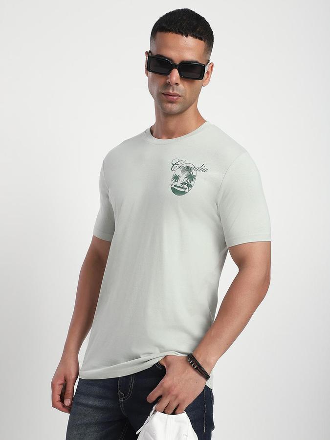 R&B Men Light Green Graphic Printed Pure Cotton Short Sleeves Tshirt