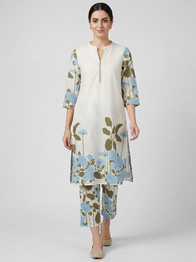 R&B Off White Floral Printed Women Pure Cotton Kurta Set