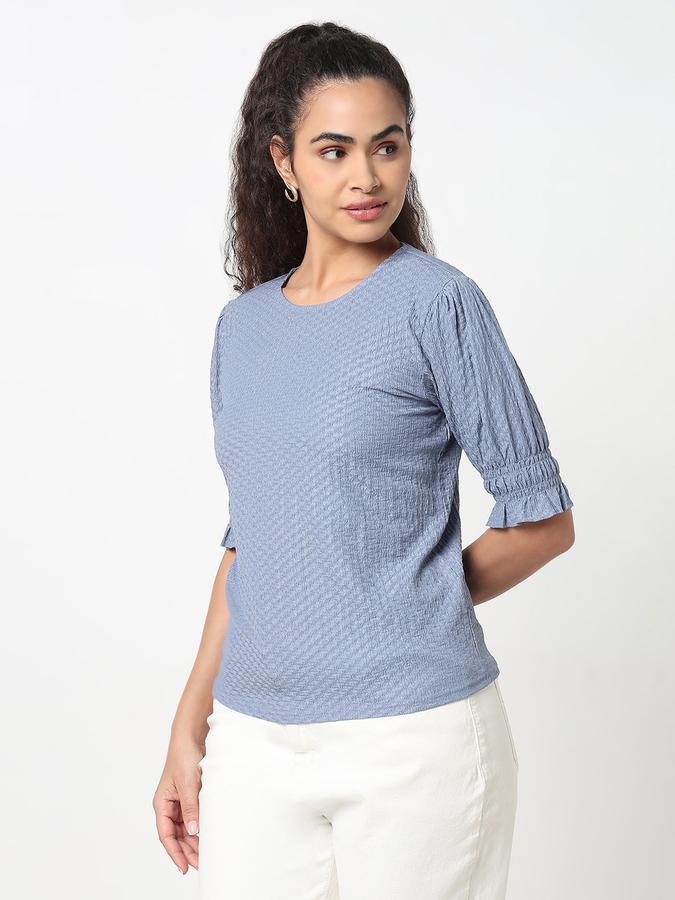 Women Polyester Relaxed Fit Round Neck Ruffled Top