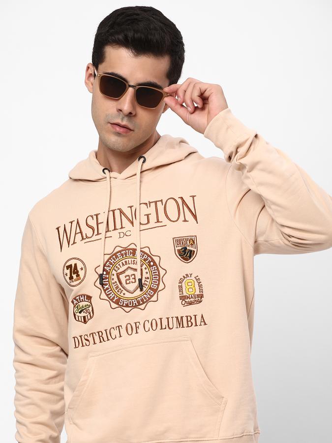 Men Fleece Regular Fit Hooded Graphic Sweatshirt