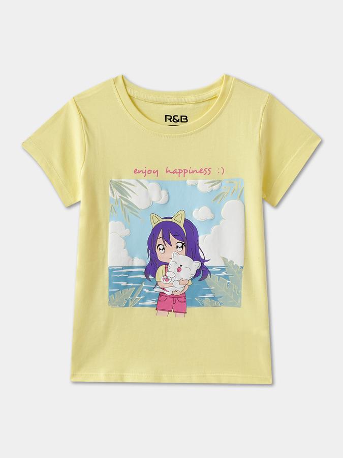 Girls Graphic Print Pure Cotton Regular T Shirt 
