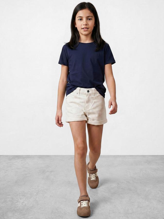 R&B Girl's White Regular Fit Above Knee Denim Shorts