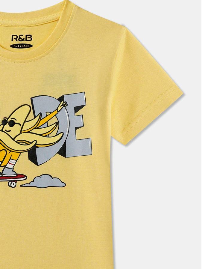 R&B Yellow Cotton Round Neck Printed Boy T-Shirt