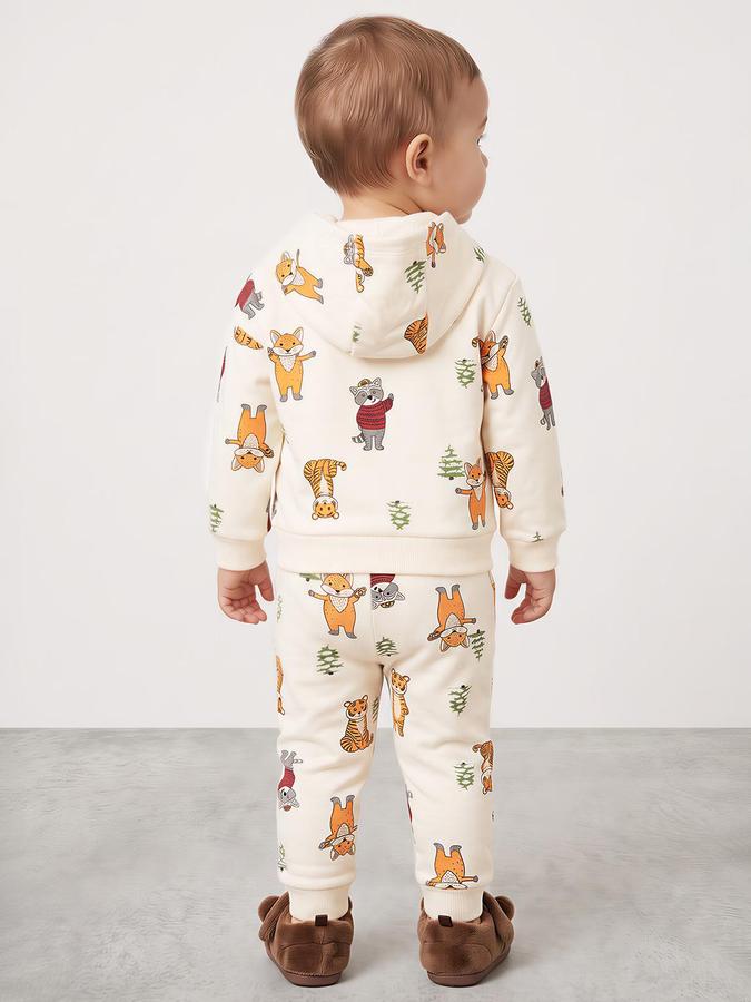 R&B Boys Beige Hooded Collar All-Over Animal Print Hoodie and Joggers Set