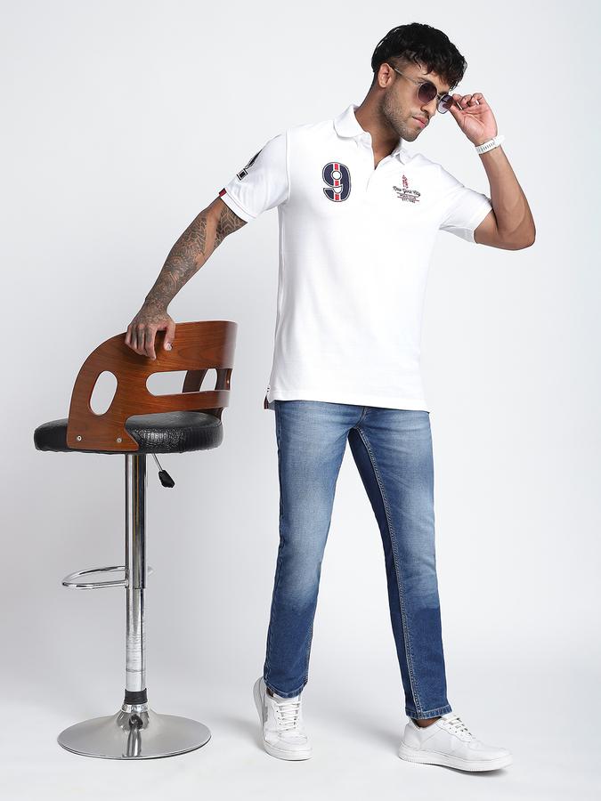 Men Cotton Regular Fit Polo Neck Graphic T-shirt