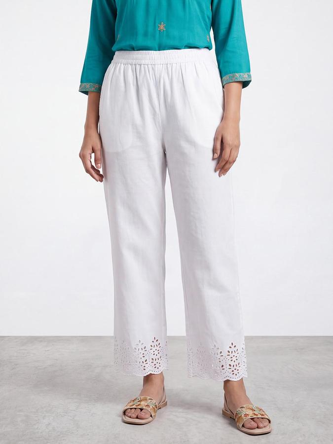R&B Women White Pure Cotton Schiffli detail Ethnic Pant