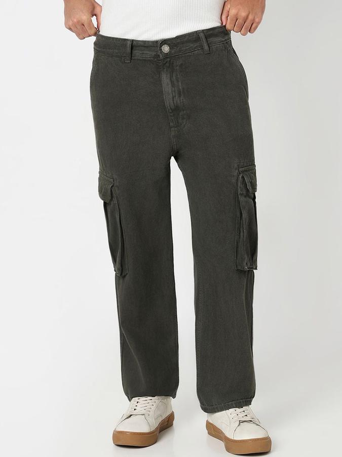 R&B Men Olive Relaxed Fit Mid-Rise Jeans