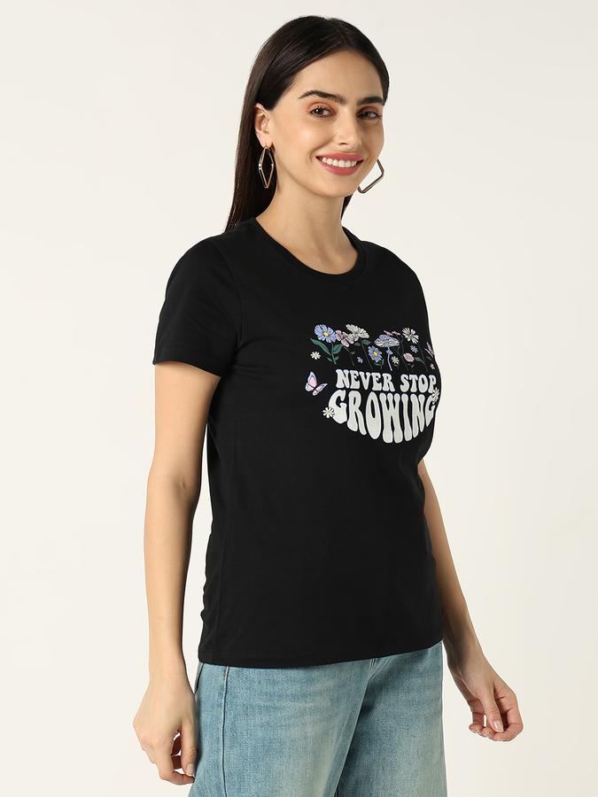 R&B Women Black Floral Graphic T-Shirt