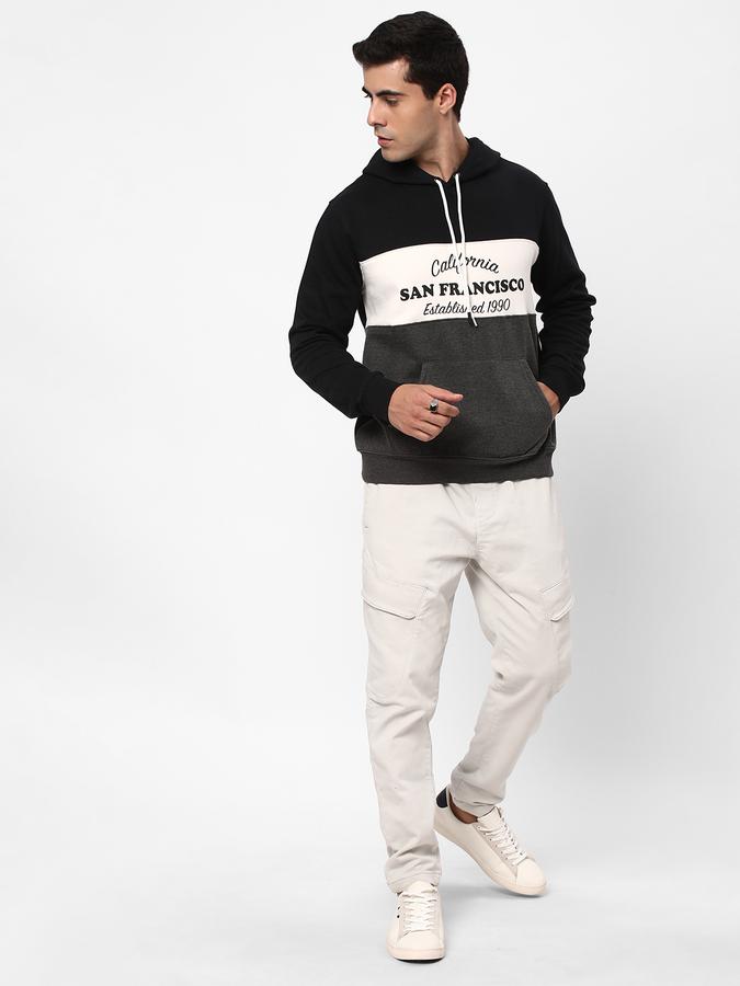 Men Fleece Regular Fit Hooded Colour Block Sweatshirt