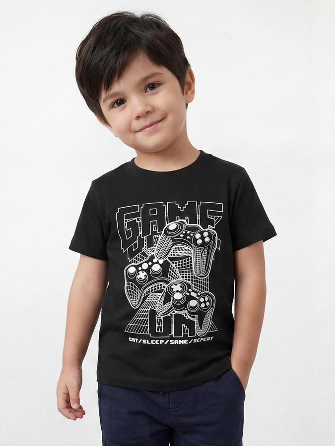 R&B Black Boys Printed Short Sleeves Tshirt