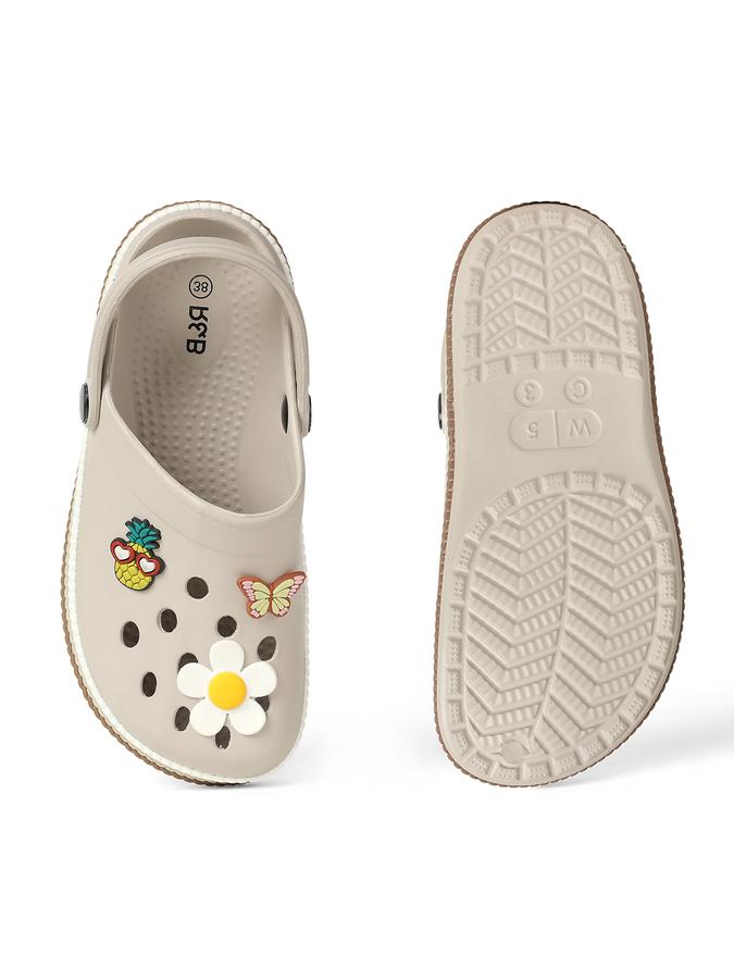 R&B Beige Embellished Slip On Women Clogs